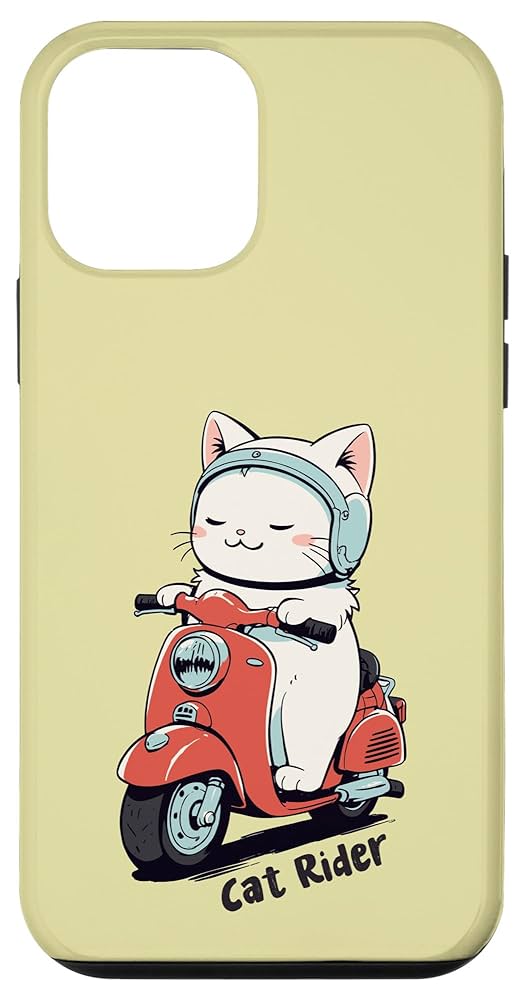 Amazon.co.jp: iPhone 12 mini 猫 ネコ 白猫 イラスト 原付